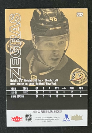 2021-22 Fleer Ultra Trevor Zegras Rookie Silver Foil #232 back